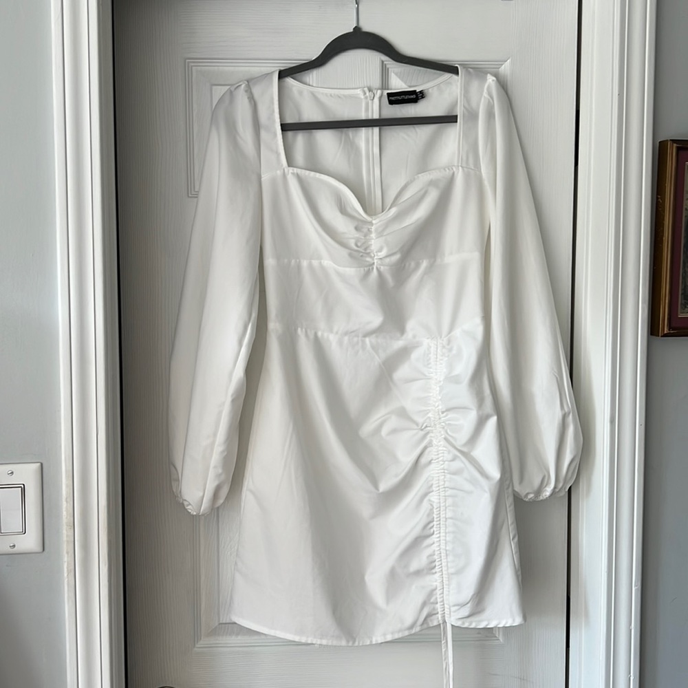 Pretty Little Thing white long sleeve mini dress